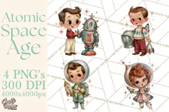 Atomic Age Space Clipart PNG, Retro 1950's Astronaut Decor Product Image 1