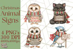 Christmas Animal Clipart PNG, Festive Animals Sign Clip Art Product Image 1