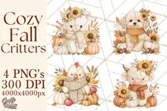 Fall Animals Clipart PNG, Autumn Floral Designs Product Image 1