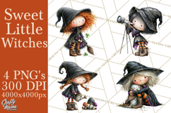 Sweet Little Witches PNG, Cute Halloween Witch Clip Art Product Image 1