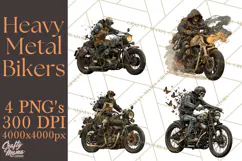 Heavy Metal Skeleton Biker Clipart, Halloween Motorcycles Product Image 1