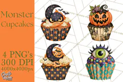 Halloween Monster Cupcake Clipart Png, Halloween Sweets Product Image 1