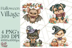 Halloween Village Clipart PNG, Spooky Cottage Town Product Image 1