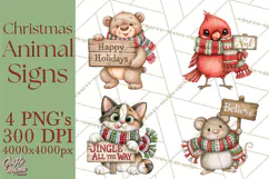 Christmas Animal Clipart PNG, Festive Animals Sign Clip Art Product Image 1