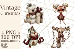 Vintage Christmas Clipart PNG, Christmas Retro Characters Product Image 1