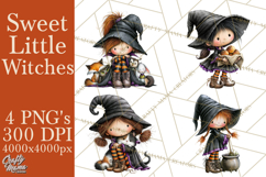 Sweet Little Witches PNG, Cute Halloween Witch Clip Art Product Image 1