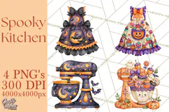Bright Halloween Kitchen Clipart PNG, Spooky Aprons Mixers Product Image 1