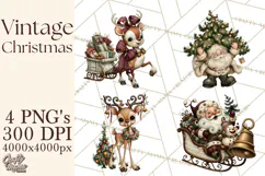 Vintage Christmas Clipart PNG, Christmas Retro Characters Product Image 1