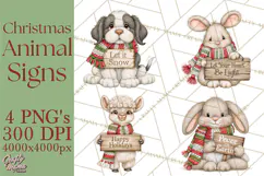 Christmas Animal Clipart PNG, Festive Animals Sign Clip Art Product Image 1