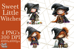 Sweet Little Witches PNG, Cute Halloween Witch Clip Art Product Image 1