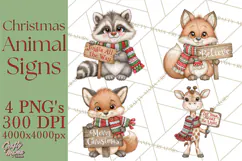 Christmas Animal Clipart PNG, Festive Animals Sign Clip Art Product Image 1