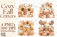 Fall Animals Clipart PNG, Autumn Floral Designs Product Image 1