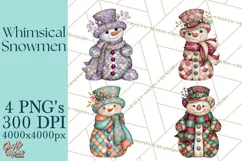 Whimsical Christmas Snowman Clipart PNG Product Image 1