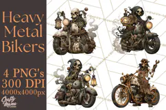 Heavy Metal Skeleton Biker Clipart, Halloween Motorcycles Product Image 1