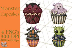 Halloween Monster Cupcake Clipart Png, Halloween Sweets Product Image 1