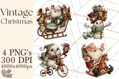 Vintage Christmas Clipart PNG, Christmas Retro Characters Product Image 1