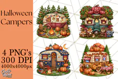 Halloween Camper Clipart PNG Vintage Camping Designs Product Image 1
