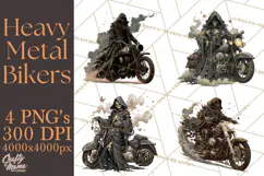 Heavy Metal Skeleton Biker Clipart, Halloween Motorcycles Product Image 1