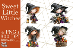 Sweet Little Witches PNG, Cute Halloween Witch Clip Art Product Image 1