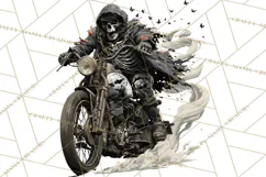 Heavy Metal Skeleton Biker Clipart, Halloween Motorcycles Product Image 3