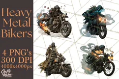 Heavy Metal Skeleton Biker Clipart, Halloween Motorcycles Product Image 1