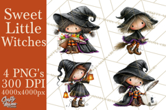 Sweet Little Witches PNG, Cute Halloween Witch Clip Art Product Image 1
