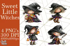 Sweet Little Witches PNG, Cute Halloween Witch Clip Art Product Image 1