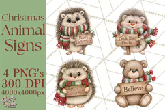 Christmas Animal Clipart PNG, Festive Animals Sign Clip Art Product Image 1
