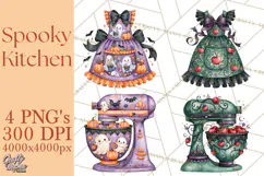 Bright Halloween Kitchen Clipart PNG, Spooky Aprons Mixers Product Image 1