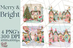 Merry And Bright Christmas Watercolor PNG Product Image 1