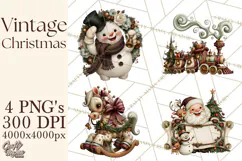 Vintage Christmas Clipart PNG, Christmas Retro Characters Product Image 1