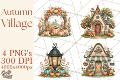 Autumn Village Clipart PNG, Cozy Fall Cottage Town Product Image 1