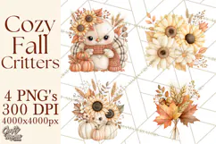 Fall Animals Clipart PNG, Autumn Floral Designs Product Image 1