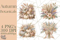 Autumn Botanicals Clipart PNG, Fall Floral Pumpkins Product Image 1