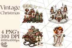 Vintage Christmas Clipart PNG, Christmas Retro Characters Product Image 1