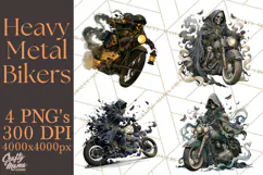 Heavy Metal Skeleton Biker Clipart, Halloween Motorcycles Product Image 1
