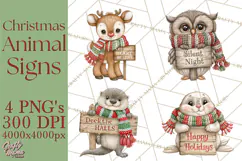 Christmas Animal Clipart PNG, Festive Animals Sign Clip Art Product Image 1