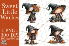 Sweet Little Witches PNG, Cute Halloween Witch Clip Art Product Image 1