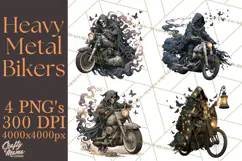 Heavy Metal Skeleton Biker Clipart, Halloween Motorcycles Product Image 1