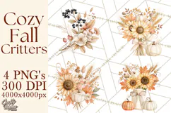 Fall Animals Clipart PNG, Autumn Floral Designs Product Image 1