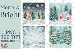 Merry And Bright Christmas Watercolor PNG Product Image 1
