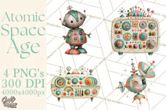 Atomic Age Space Clipart PNG, Retro 1950's Astronaut Decor Product Image 1