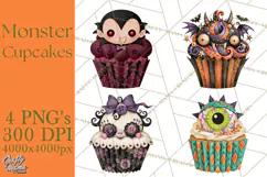 Halloween Monster Cupcake Clipart Png, Halloween Sweets Product Image 1