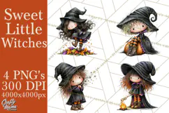 Sweet Little Witches PNG, Cute Halloween Witch Clip Art Product Image 1