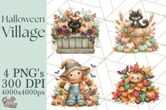 Halloween Village Clipart PNG, Spooky Cottage Town Product Image 1