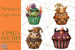 Halloween Monster Cupcake Clipart Png, Halloween Sweets Product Image 1