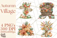 Autumn Village Clipart PNG, Cozy Fall Cottage Town Product Image 1