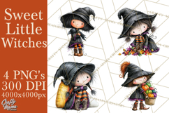 Sweet Little Witches PNG, Cute Halloween Witch Clip Art Product Image 1