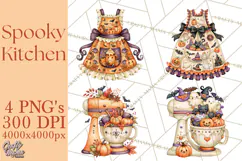 Bright Halloween Kitchen Clipart PNG, Spooky Aprons Mixers Product Image 1