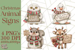 Christmas Animal Clipart PNG, Festive Animals Sign Clip Art Product Image 1